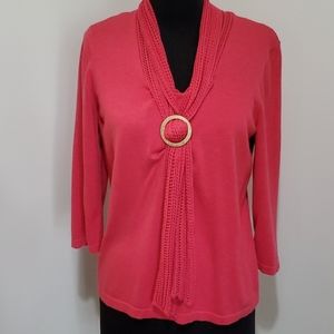 Christopher & Banks Coral Top w Crocheted Scarf -S